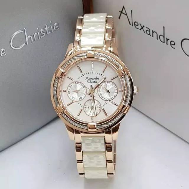 JAM TANGAN CEWEK / WANITA ALEXANDRE CHRISTIE AC 2654 WHITE ROSEGOLD