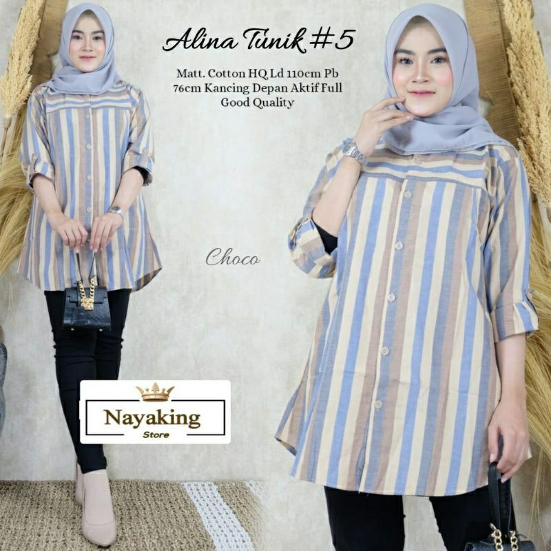 BHL - Atasan Kemeja Salur Terbaru Jumbo Super Best Seller Kancing Aktif Bahan Katun Yanded Halus Len