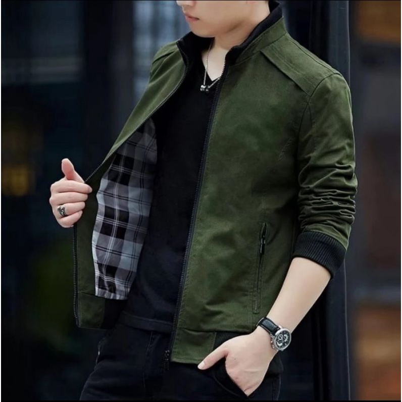 Jaket Bomber Pria Casual Bahan Kain Katun Premium Tebal