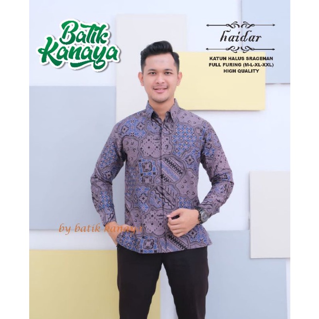 Kanaya Kemeja Batik Pria Lengan Panjang Full Furing Modern HAIDAR Ungu