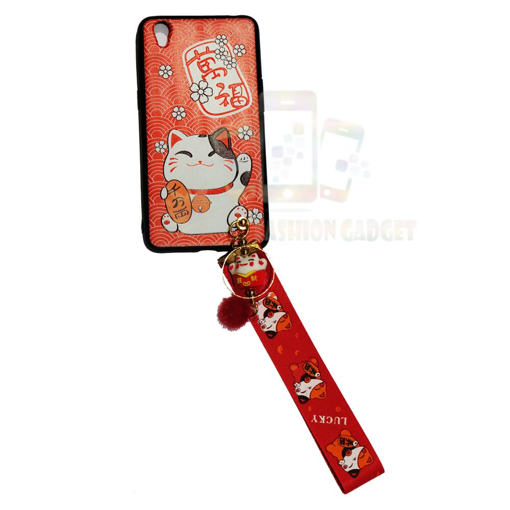 ANTI CRACK Oppo A37 Neo 9 Casing Lucky Cat Case 3D Silikon Maneki Neko Kucing Hoki FREE Kalung Cat