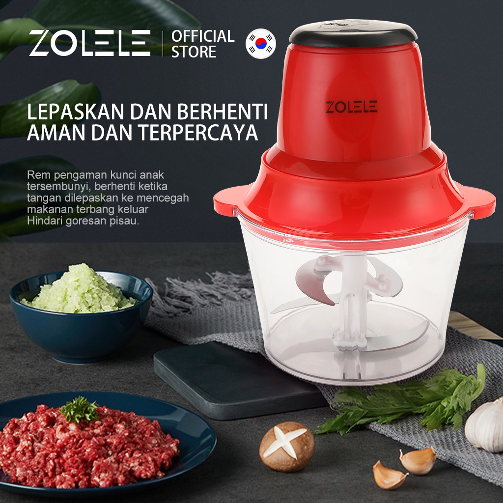 ZOLELE Electric Blender Chopper 2L Multifungsi Alat Pemotong Sayuran Daging 4 in1 Penggiling Listrik Kebisingan Rendah Pengaduk Food Vegetable Onion Slicer Penggiling Cabe Cutter Fruit Slicer Grater Processor ZD001