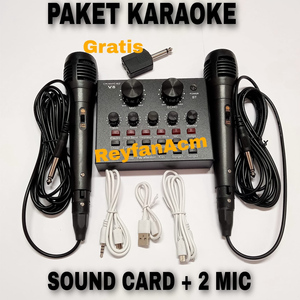 Alat Karaoke V8 SoundCard Audio + Microphone untuk HP PC Mac Live Broadcast Karaoke Smule WeSing