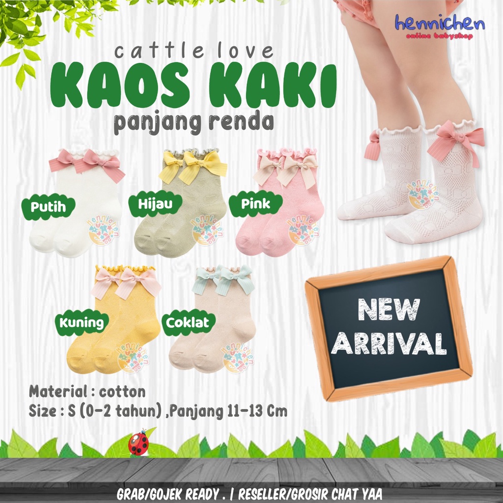 CATTEL LOVE CATTLE KAKI PANJANG SELUTUT  RENDA KAOS KAKI TEBAL HANGAT RAJUT DENGAN AKSEN PITA