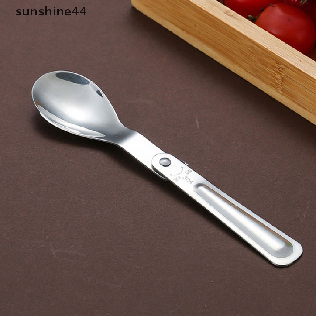 Sunshine Sendok Garpu Lipat Portable Bahan Stainless Steel Untuk Camping / Travel