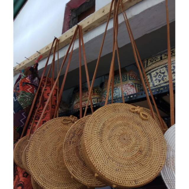 Tas klasik rotan ate rattan selempang bali 20cm