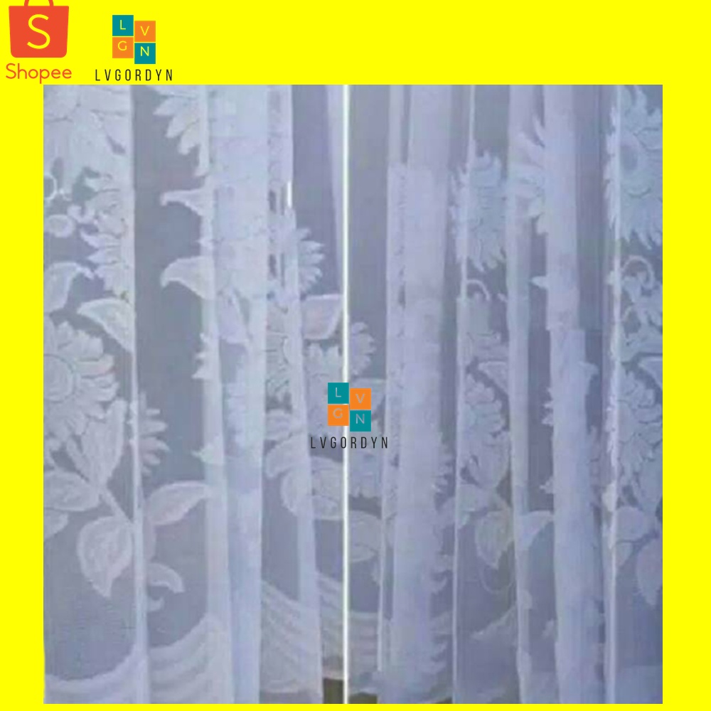 Gorden vitras / vitrase / motif Bunga / dalaman / tipisan / gorden putih size gorden L 100 cm Tinggi
