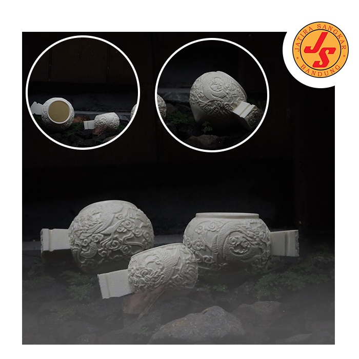 Mangkok Cepuk Cangkir Pakan Burung Motif Ukiran Naga Warna Putih