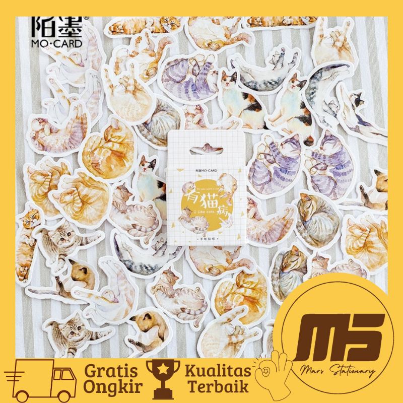 

[ 45 PCS ] Sticker Kawai Cat Cute | Stiker Kucing Oren untuk Scrapbook Jurnal Diary Mars Stationary