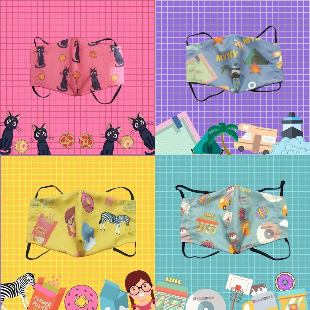 (BELI 3 GRATIS 1 STRAP MASKER) MASKER KAIN NON MEDIS KPOP BTS GOT7 SEVENTEEN & KARAKTER  V.1