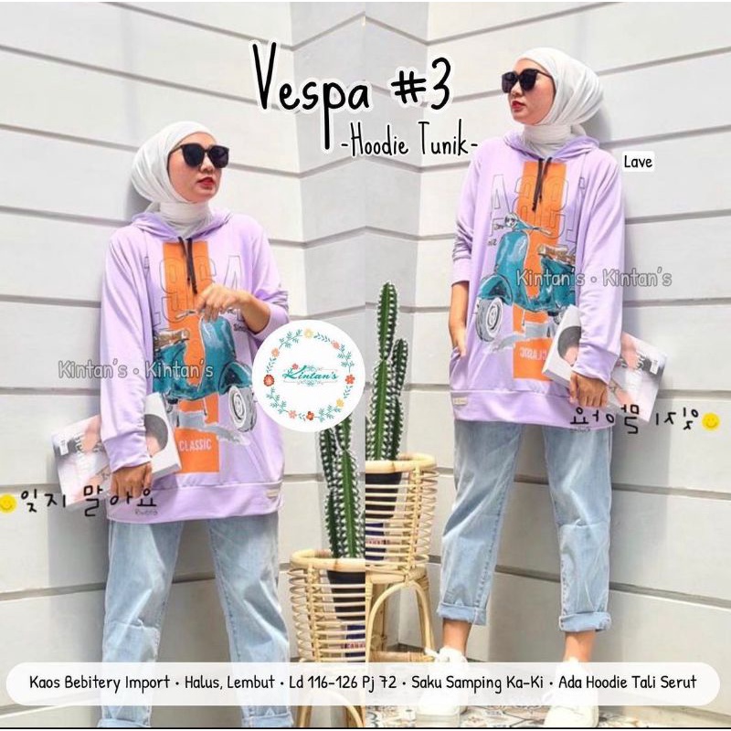 VESPA #3 HOODIE TUNIK BY KINTANS (TUNIK BABYTERY) Tunik wanita adem halus rekomended