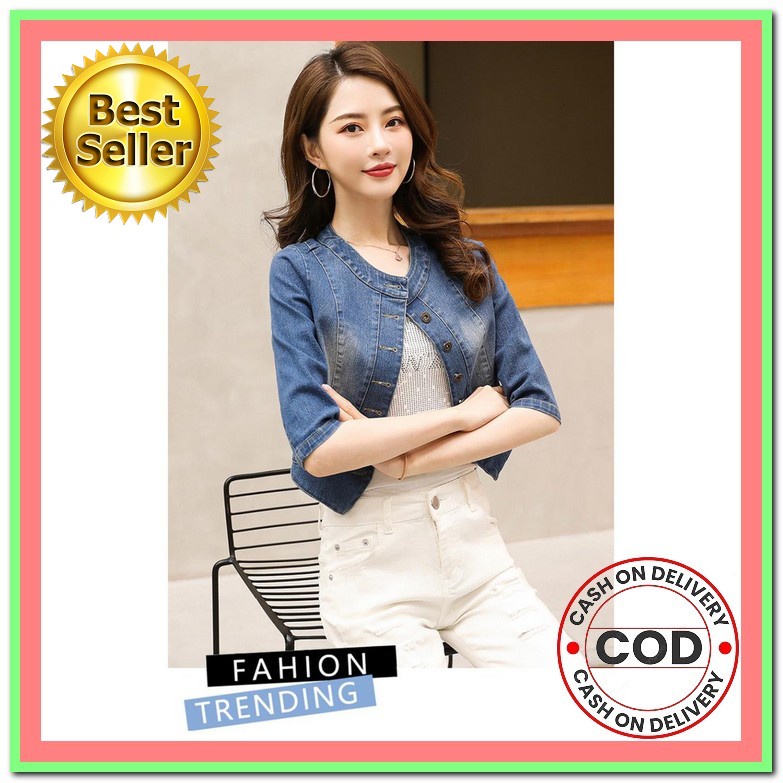 Jaket Jumbo Wanita Korea Cewek Jeans Oversize Denim Jins Jumbo Ja Lv572 Jaket Jeans Levia - Biru