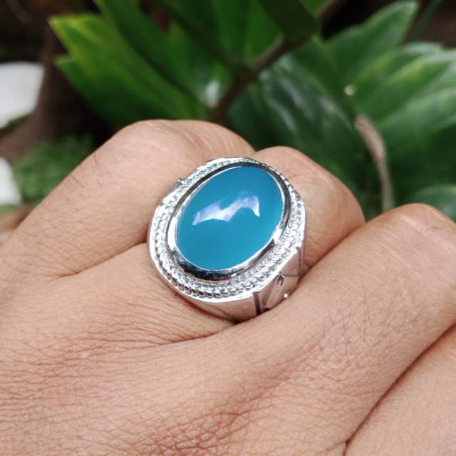 Cincin Batu Natural Spirtus Biru Langit Chalcedony Kualitas Tinggi Terlaris Dan Termurah