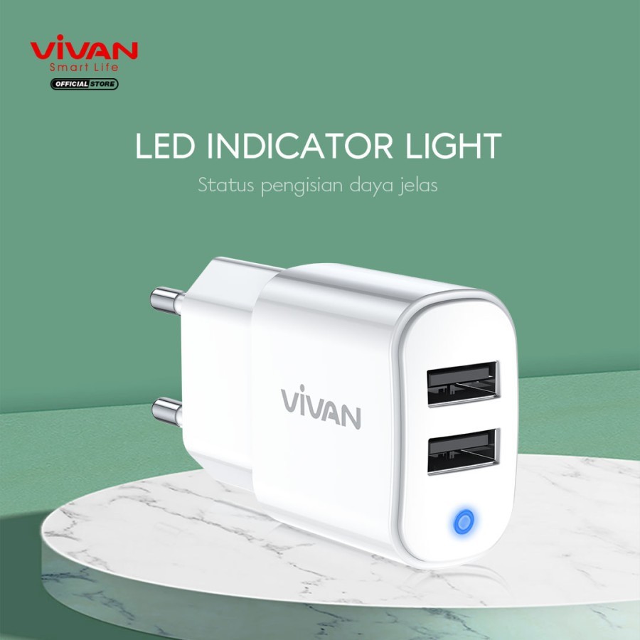 VIVAN VP01 Dual USB Charger Quick Charging 3.1A with Cable (new DD01)