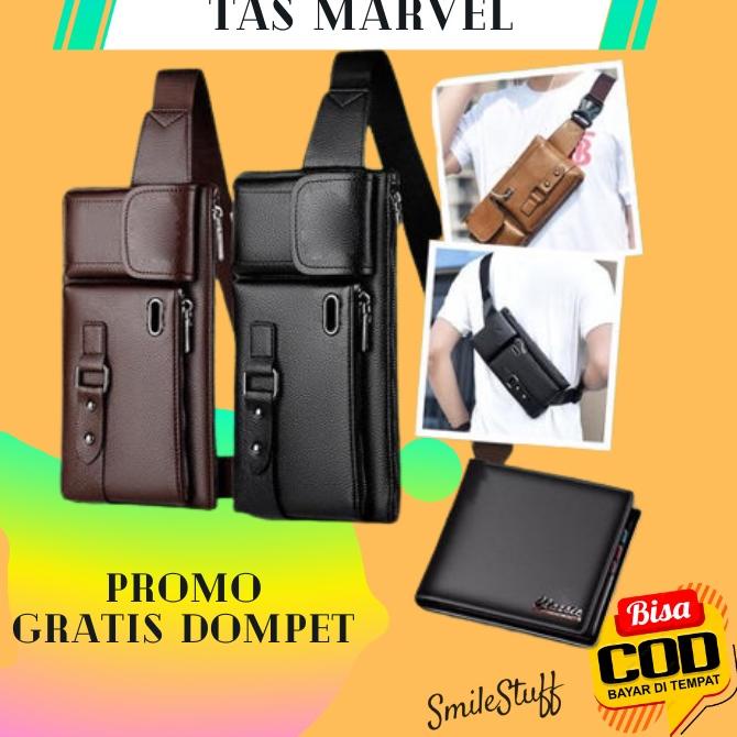 [KODE PRODUK JKZ7H3533] Marvel Waist Bag Premium - Tas Pinggang Pria Kulit Sintetis Import Bag