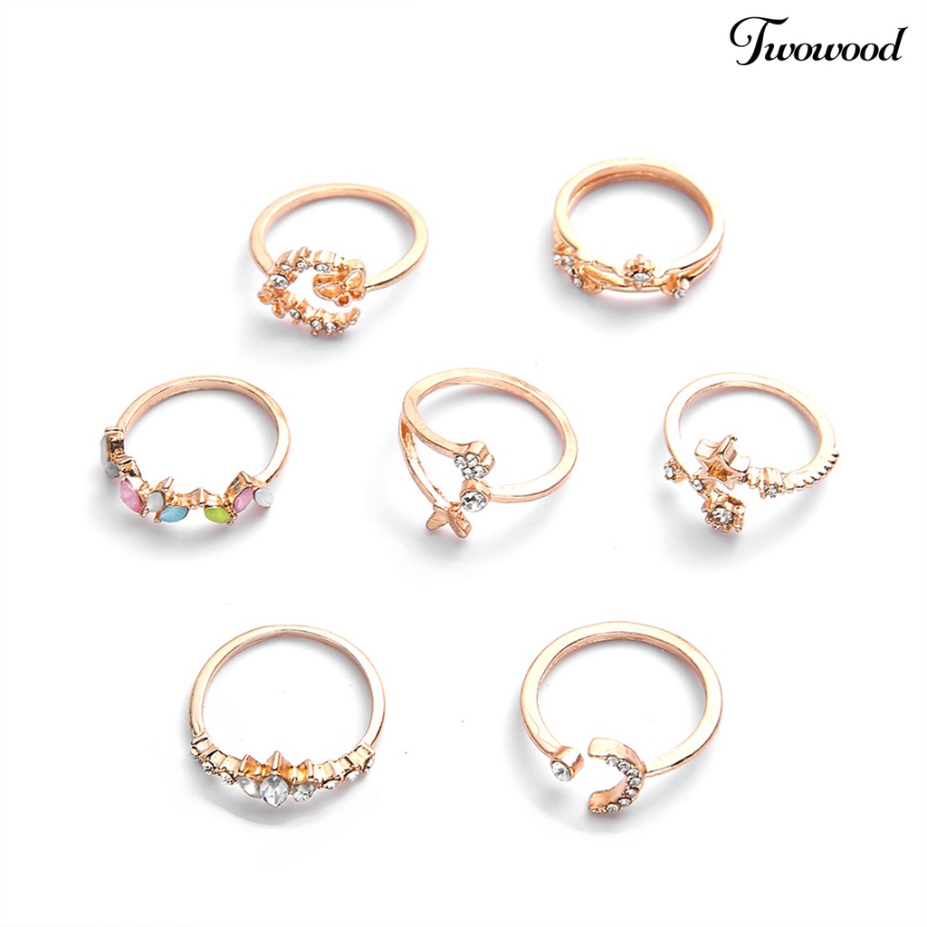 Twowood 7Pcs Ladies Ring Comfortable Not Easy to Break Lightweight Butterfly Flowers Opening Ring for Outdoor
