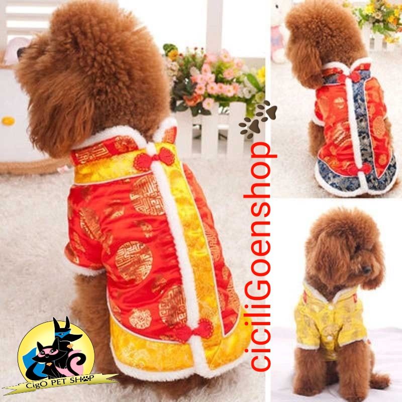 Baju imlek murah pet cheongsam anjing kucing costume sincia simple elegant kostum