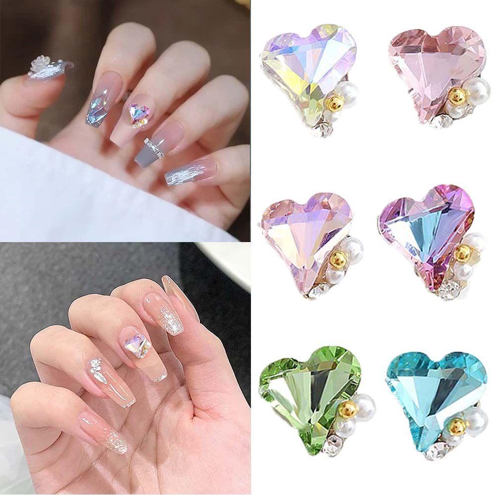 AUGUSTINA Agustina Bengkok Jantung Kuku Berlian Imitasi DIY Fashion 3D Pesona Kuku Bentuk Cinta Manicure Nail Art Ornamen Zirkon Nail Drills