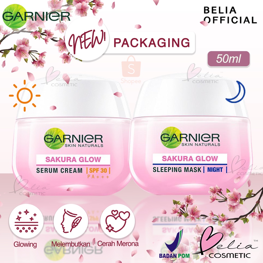 ❤ BELIA ❤ GARNIER Sakura White Sakura Glow Whitening Serum Cream Day | Night Cream Krim Pagi Malam Skin Care 50