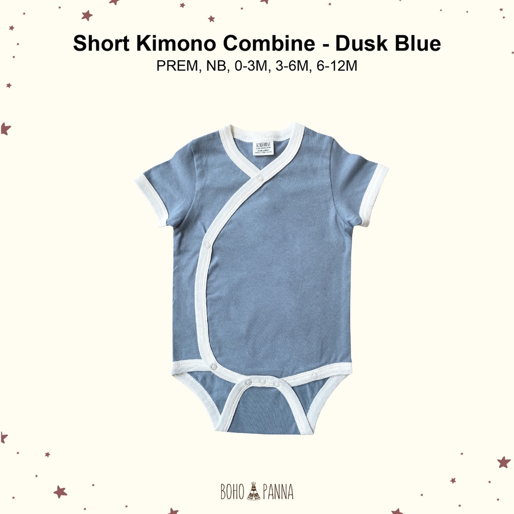 Bohopanna Short Kimono Combine Blush Teca Rosewood/Bohobaby Baju Bodysuit Jumper Pendek Anak Bayi Premature-Dusk Blue