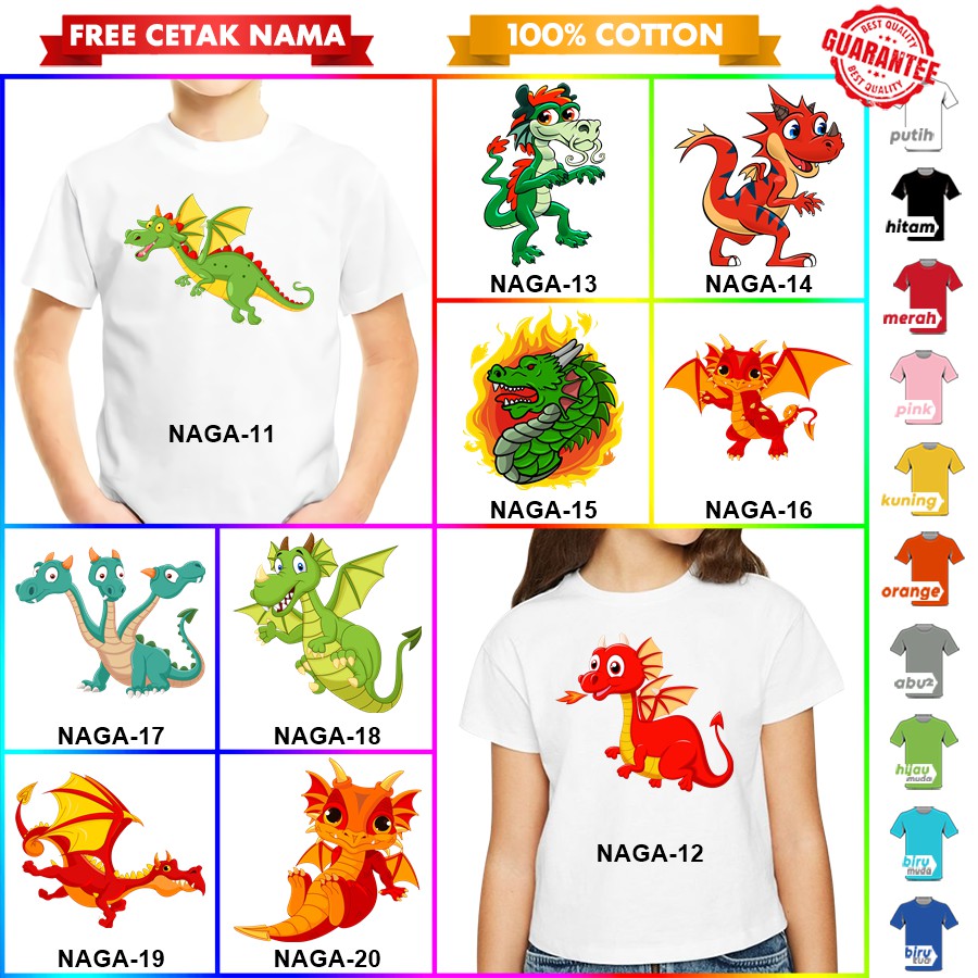 [FREE NAMA!!] Baju Kaos ANAK DAN DEWASA NAGA DRAGON BANYAK MOTIF