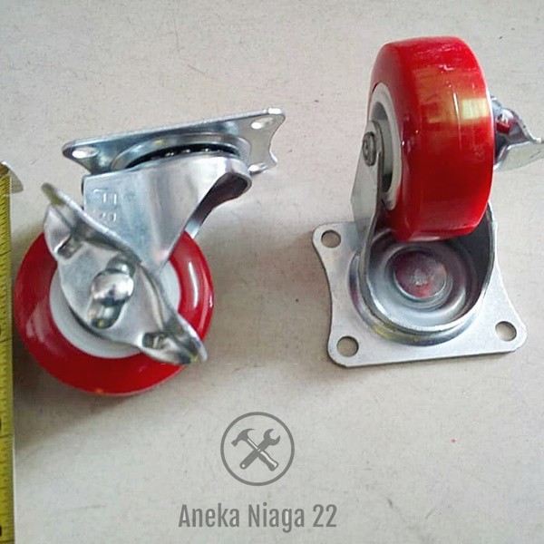 RODA KASTOR NYLON 2 INCH MERAH ADA REM RODA TROLY RODA 