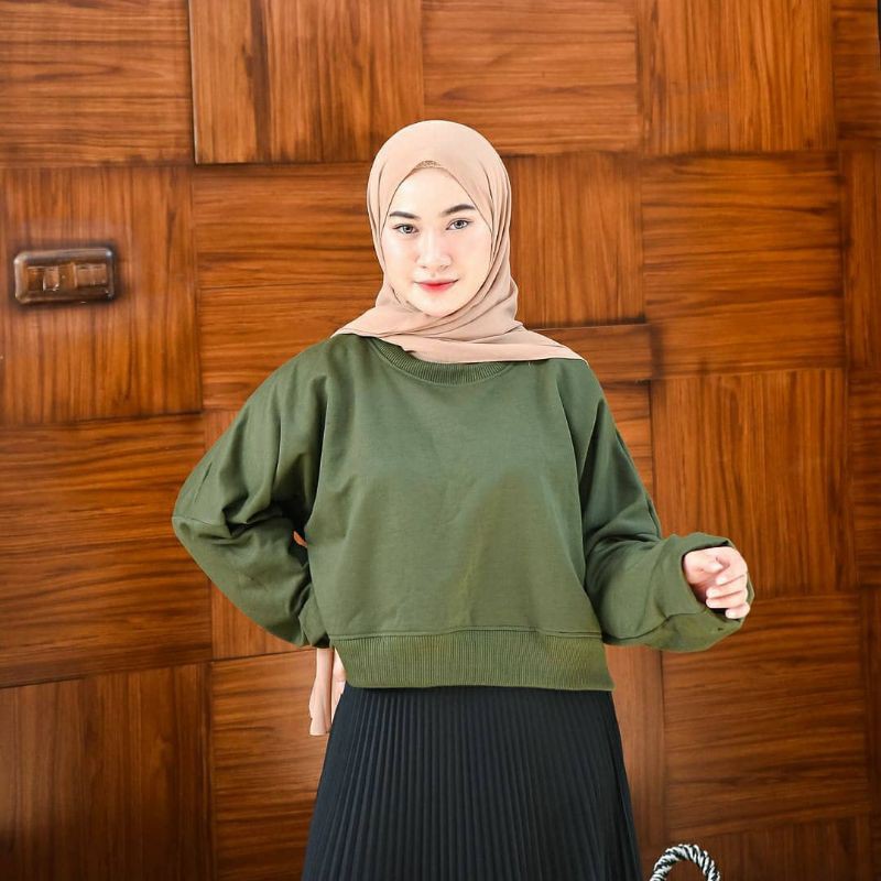 CROP OVERSIZE SWEATER FLEECE WANITA TERMURAH KEKINIAN'