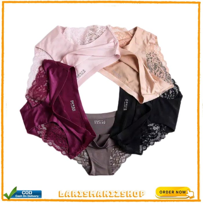 CELANA DALAM WANITA RENDA SEAMLESS CD LACE UNDERWEAR PANTIES TERLARIS - Ungu, XL