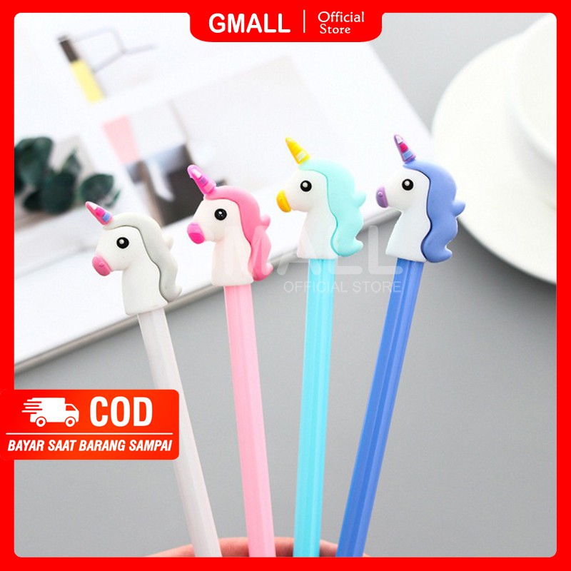 Stationary Polpen Pulpen Bulpen Bolpoin Bolpoint Pena Karakter Gel Lucu Motif Unicorn Alat Tulis Sekolah Kantor Murah GMALL ST0006