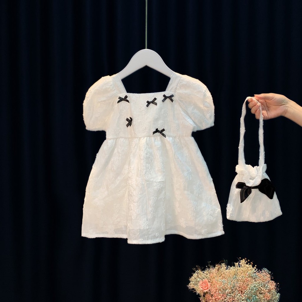 Promo !! Dress anak cewek - Dress white five ribbon accent import uk 1-3thn uk 5,7,9,11,13 (pink,cream,putih)