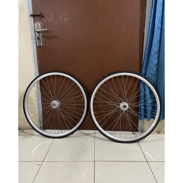 wheelset fixie 700c fnr araya 713 polish hub prompt 36h ban compass 700x23c