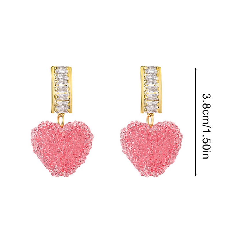 Anting Juntai Bentuk Hati Warna Pink Aksen Kristal Untuk Wanita