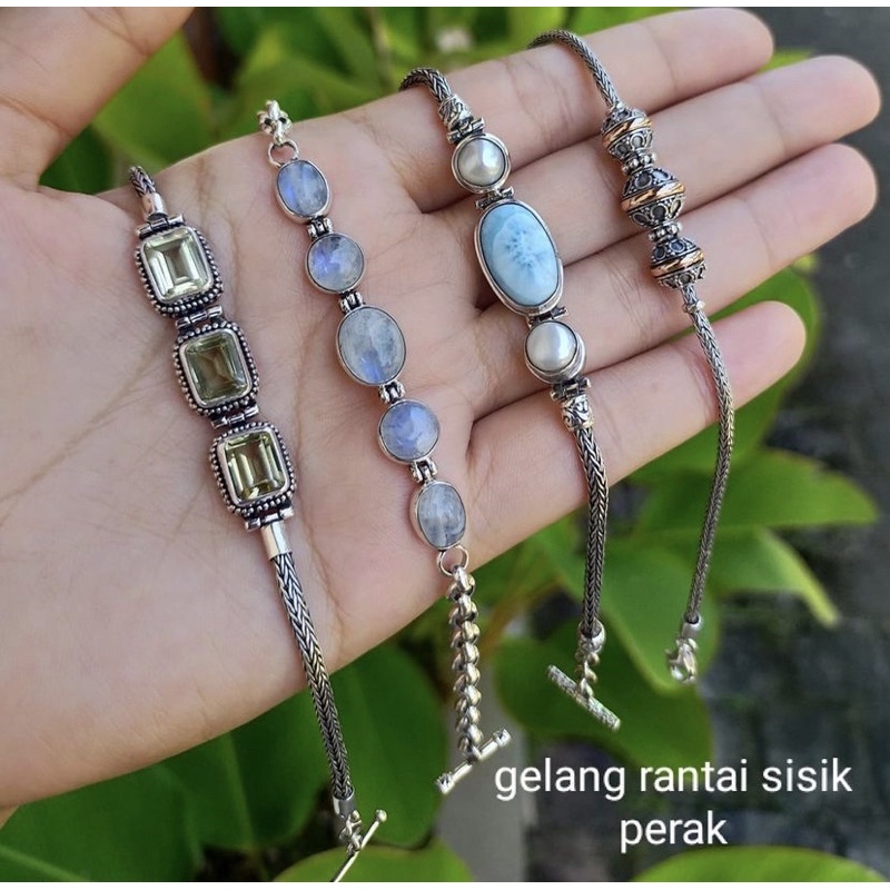 gelang perak bakar permata asli.