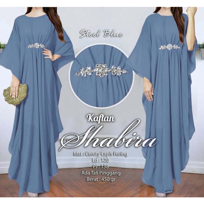Arnis Shabira Kaftan Original Busui Friendly Ceruty Babydoll-Steel Blue