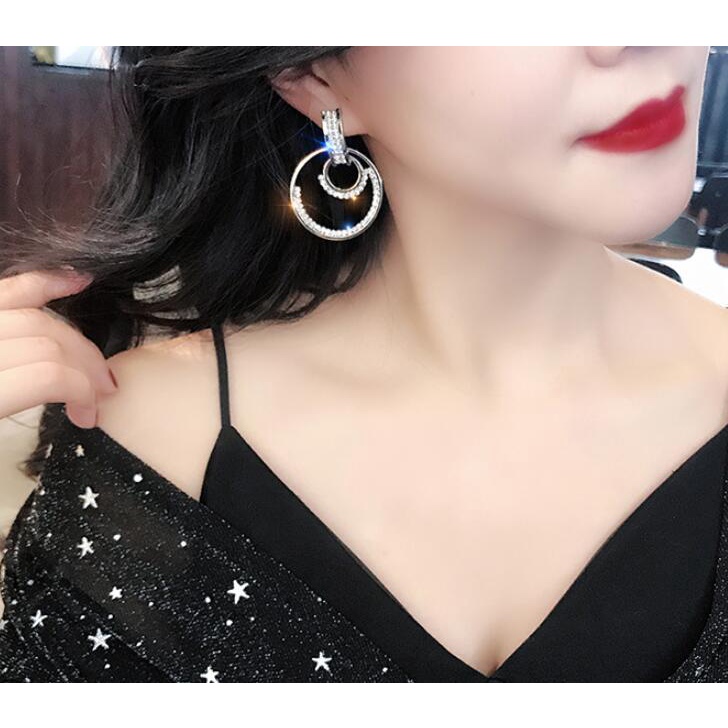 Eropa dan Amerika gaya Korea Diamond Geometris bulat cincin anting-anting wanita Eropa dan Amerika b