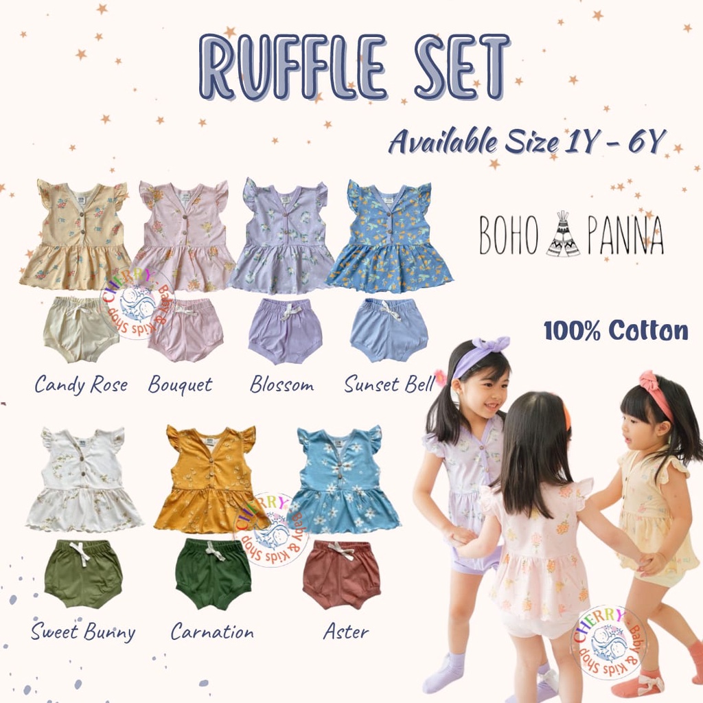 Bohopanna Ruffle Set 1-6 Tahun Setelan Ruffle Celana Anak Perempuan Lucu CBKS so