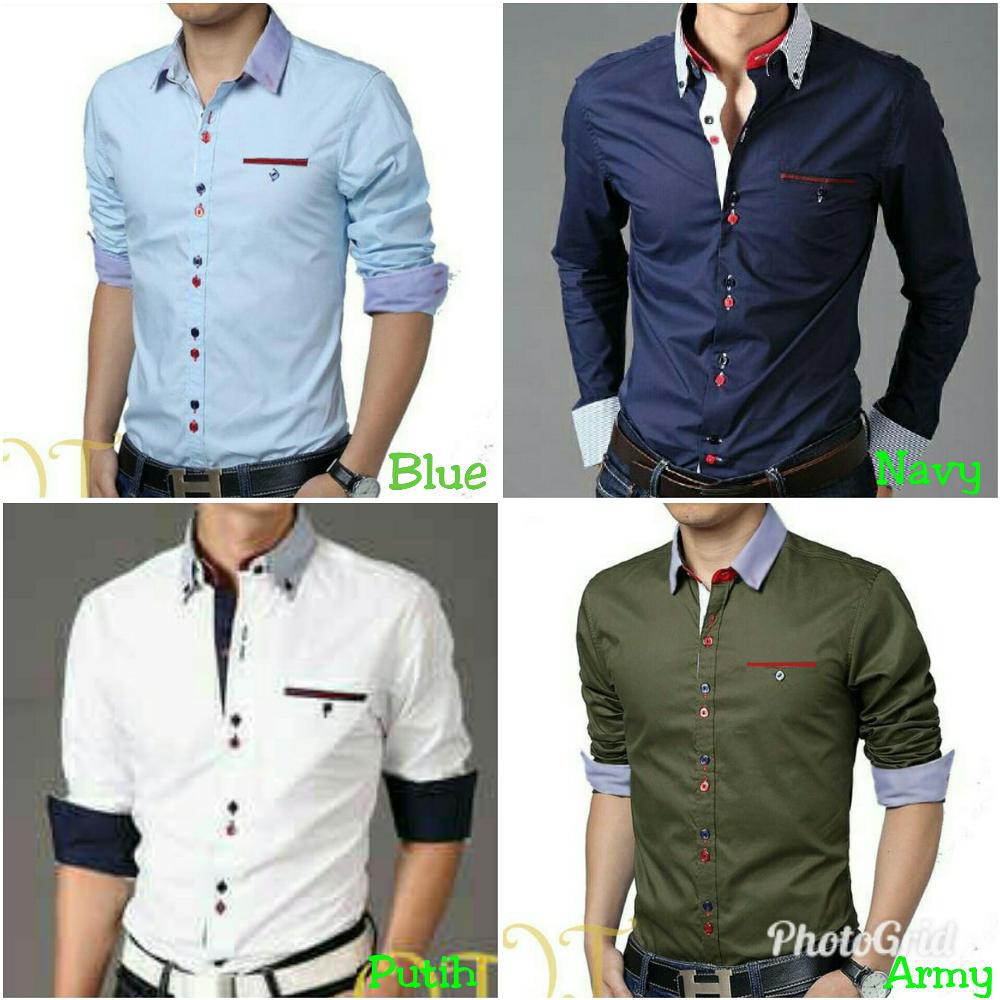 kemeja pria kerja kantor formal warna putih lengan panjang model korea slimfit trendy kemeja pria d