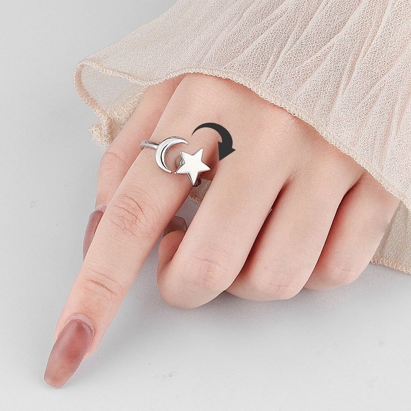 Perhiasan Cincin Jari Adjustable Bentuk Matahari Dan Bintang Bahan Zirkon Anti Stress Untuk Wanita
