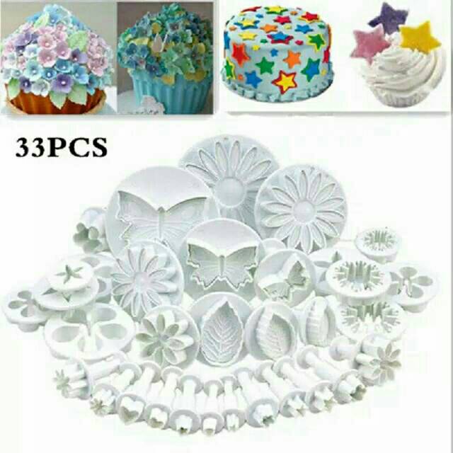 33 plunger fondant stamp cutter cookies blossom star bintang love hati cetakan rose mawar carnation bunga calyx cutter sunflower daun butterfly kupu embosser alas adonan spuit nastar cookies tray cooling rack huruf sugarcraft loyang awan snowflake