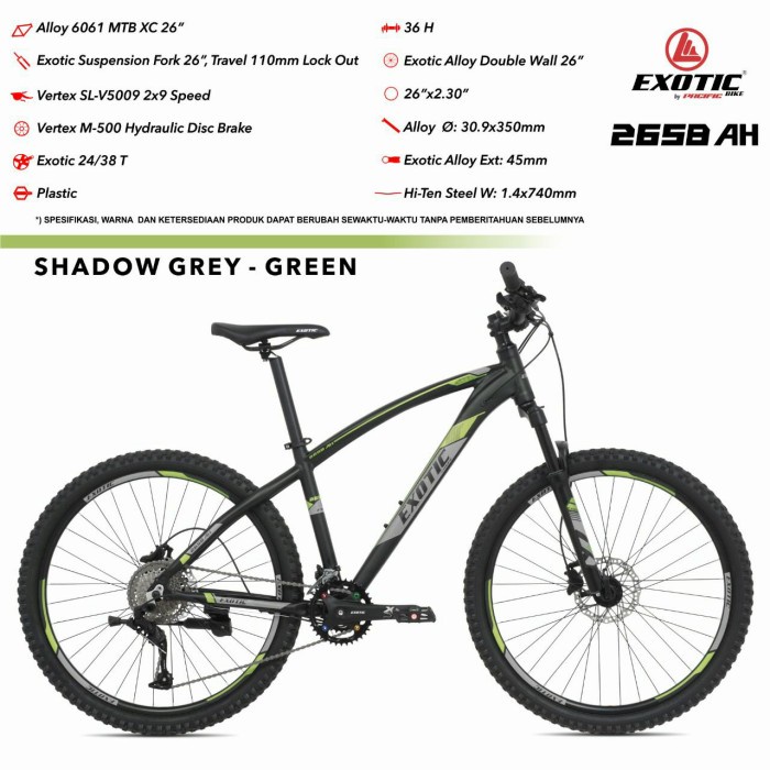 EXOTIC 2658 AH 26 INCH SEPEDA GUNUNG MTB ALLOY HYDRAULIC - GREY GREEN