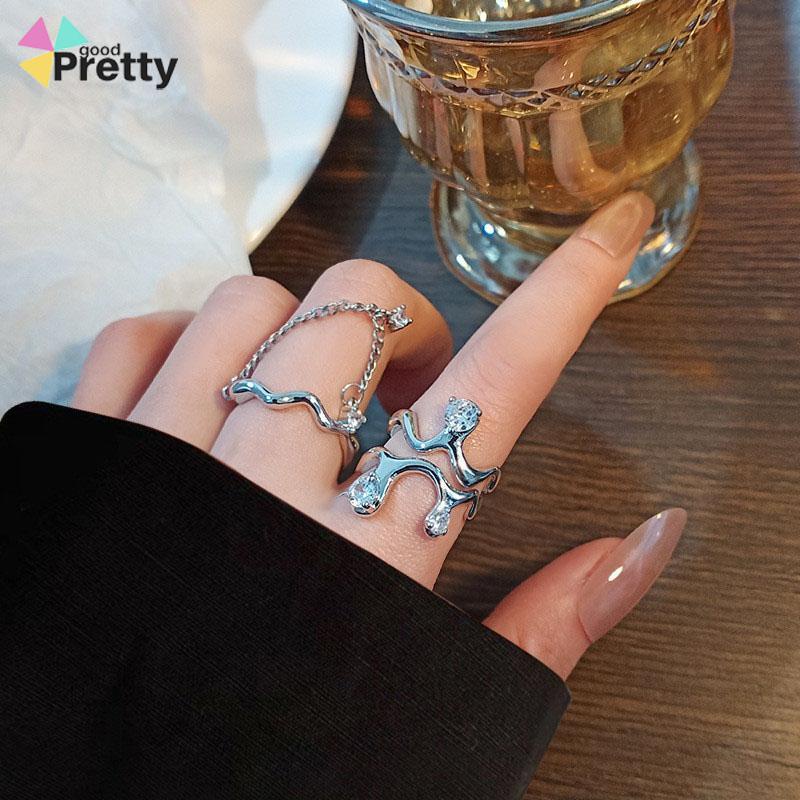 2pcs Cincin Model Gelombang Tidak Teratur Adjustable Untuk Wanita - PD