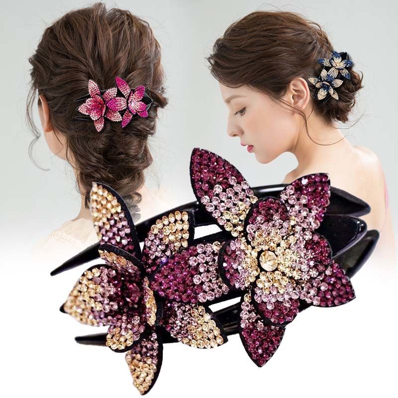 Jepit rambut korea besar sanggul elegan wanita premium full kristal original import motif baru