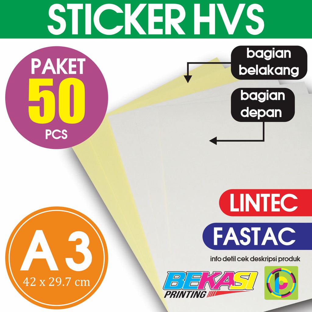 

Kertas Stiker HVS A3 42 x 29,7 cm Printable Sticker - 1 pack Isi 50 Lembar