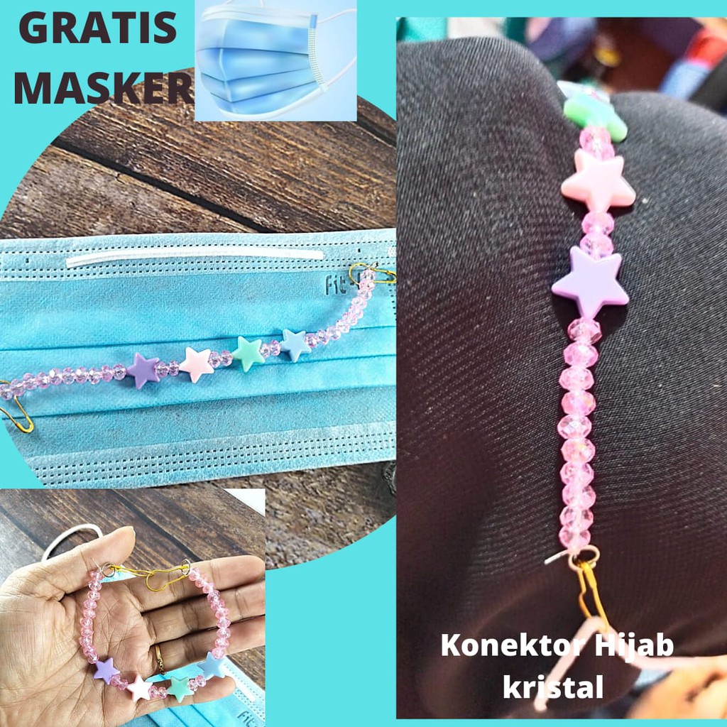 konektor bintang kristal Konektor hijab Kristal konektor masker Kristal kekinian Fashion Wanita