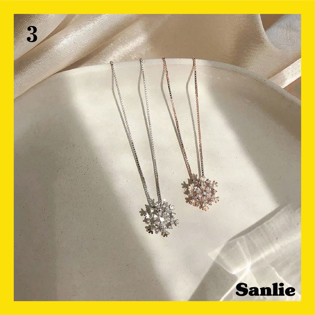 Sanlie Kalung Titanium Wanita Korea  Kalung Liontin Fashion Murah Model Butiran Salju 3