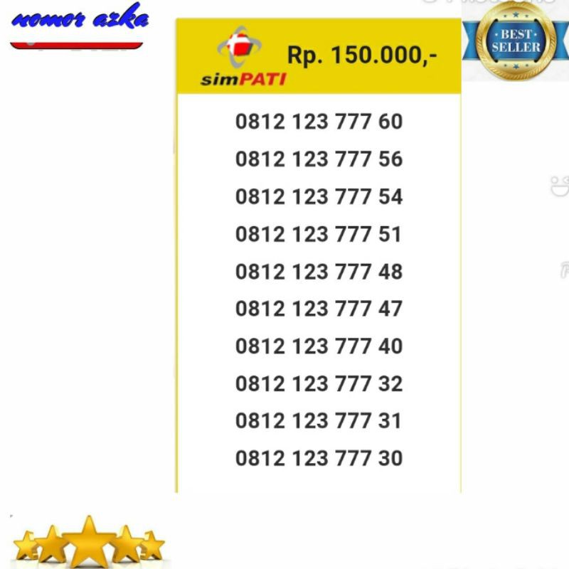 Kartu Perdana Simpati 0812 123 777 60 Seri Triple 777 Rapih Bsm02