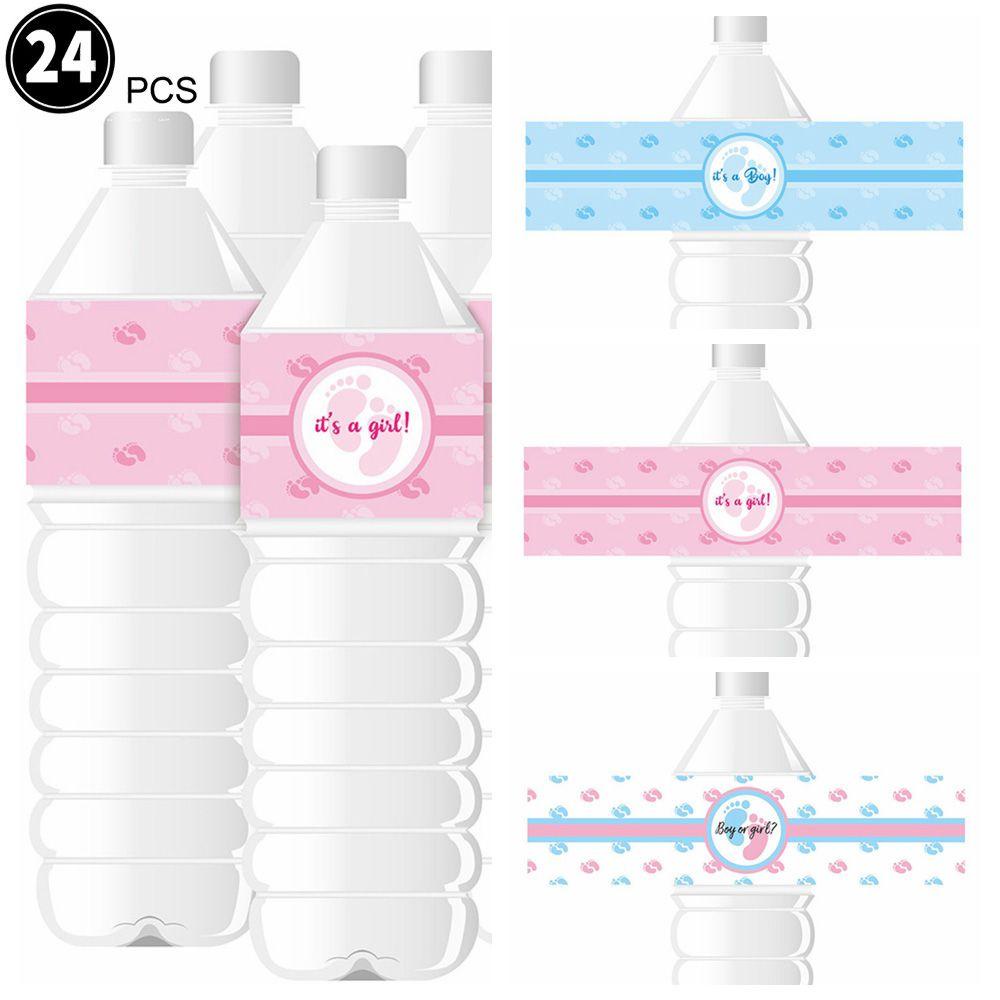 Top 24PCS Stiker Bungkus Botol Air Pesta Ulang Tahun It's A Boy/Girl Motif Jejak Kaki Boy Or Girl