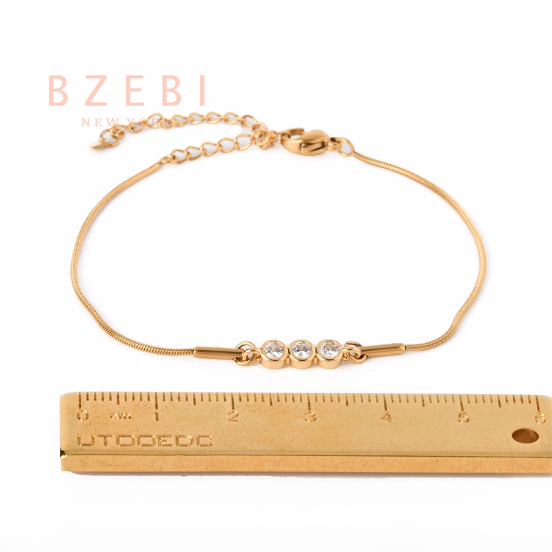 Bzebi Gelang Titanium Steel Lapis Emas 18k Hias Berlian Imitasi Gaya Korea Untuk Wanita 299b