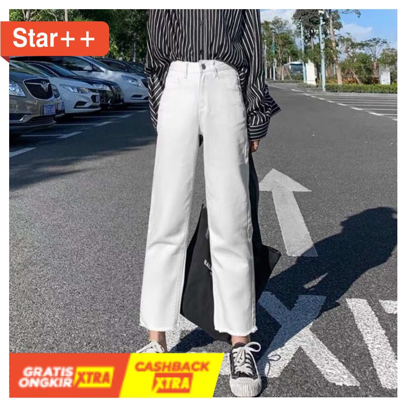 CELANA KULOT WANITA JUMBO AWET BIG SIZE ALL SIZE ORI / Jeans 265 PUTIH - CELANA KULOT JEANS