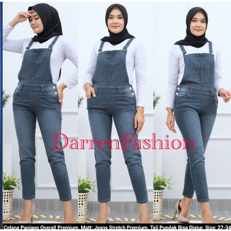 Celana Jeans Overall Panjang Abu Abu. Mileya Overall Jeans. Baju Kodok Dewasa Grey